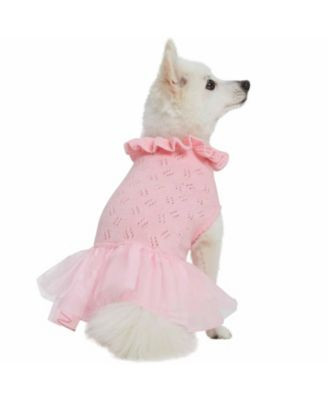Blueberry Pet My Cutie Princess Ruffle Collar With Layered Tulle Dog Sweater Dress | Macy's