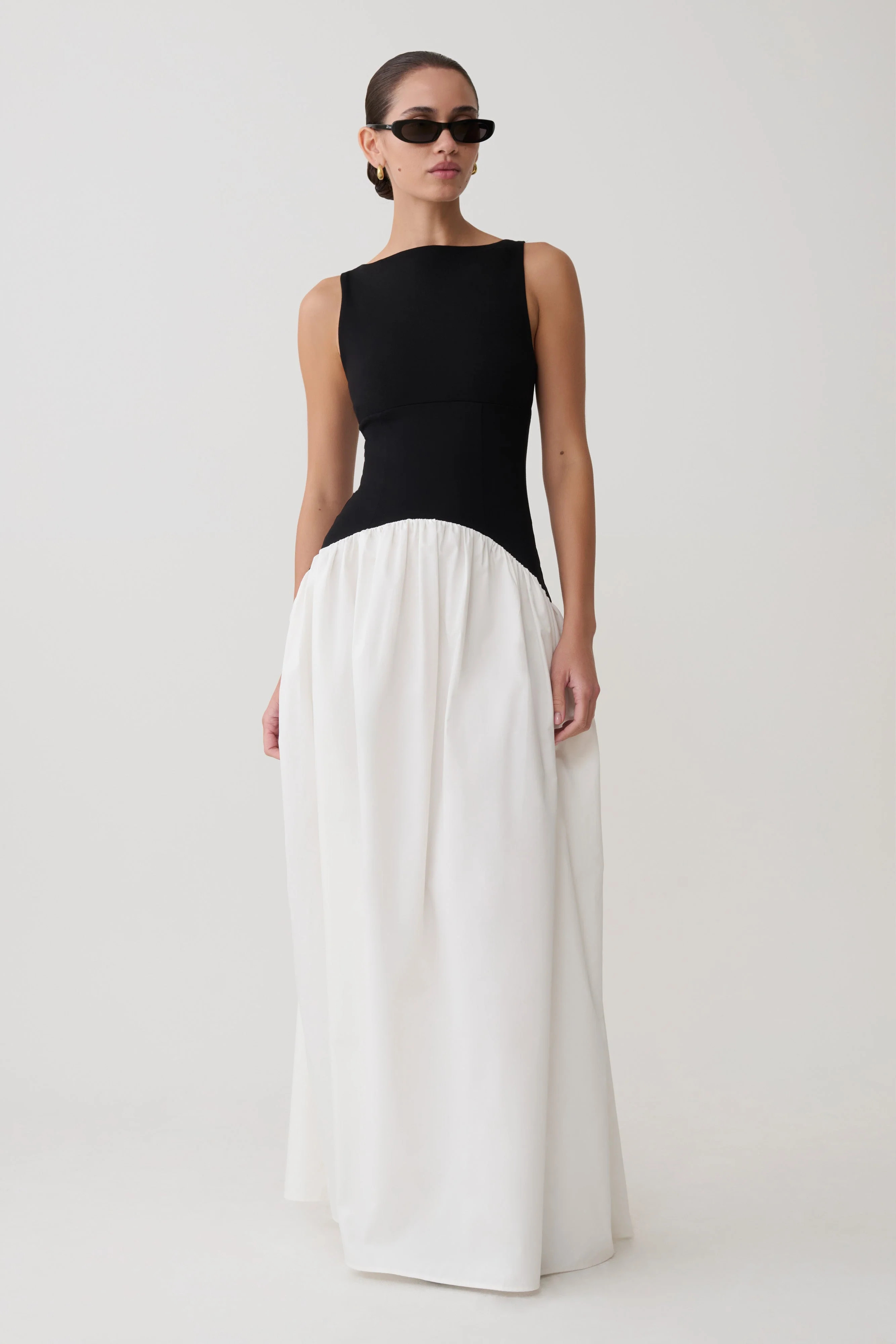 Acacia Contrast Sleeveless Maxi Dress - Black/White | Meshki UK