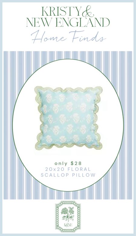 Such a cute floral blue and green scalloped edge pillow under $30 on sale! 20x20. 

#LTKsalealert #LTKhome
