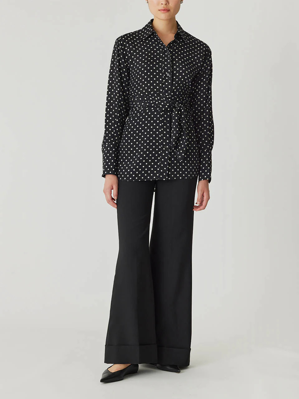 Polka Dot Silky Wrap Shirt | Rebecca Taylor