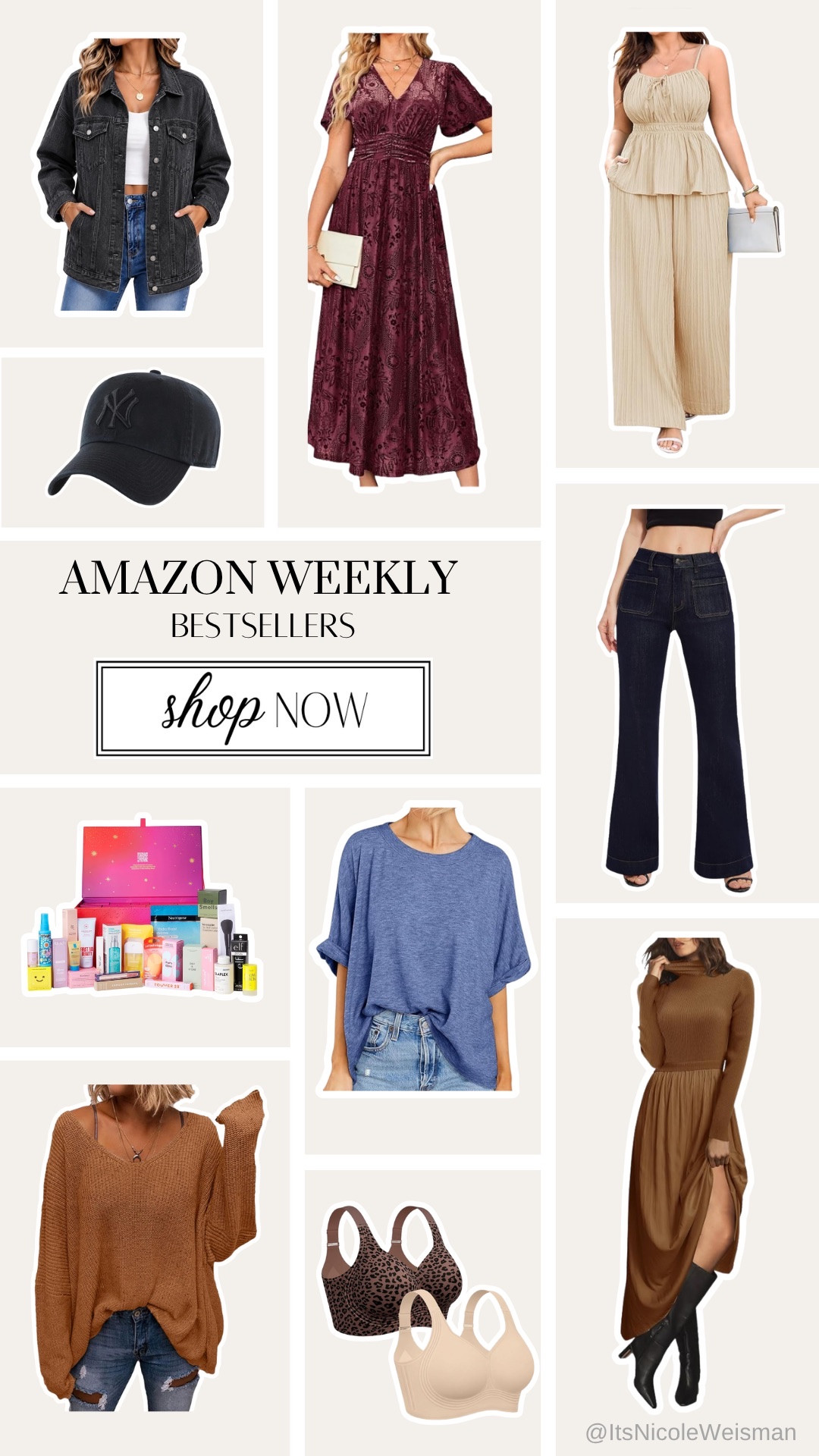 This week’s Amazon bestsellers are giving “I’ll just look” …and then suddenly there are 7 things in your cart. 😂 From wide-leg jeans and easy oversized tops to cozy sweaters, fall dresses and beauty finds, you girls had VERY good taste this week. 🤎

Rounded them all up in one place so you can find whatever caught your eye! Tap the product photos below to shop.



Amazon weekly bestsellers / Amazon fashion finds / fall outfit ideas / wide-leg denim / cozy sweaters / fall dresses / beauty favorites