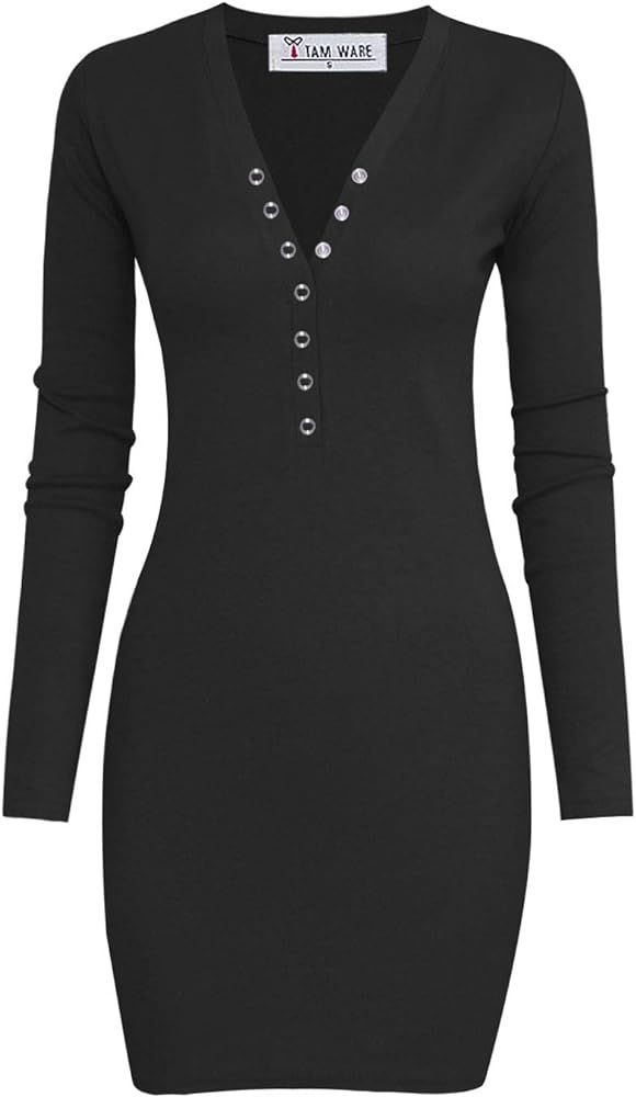 TAM WARE Women's Casual Slim Fit V Neck Snap Button Bodycon Mini Dress by Tom's Ware | Amazon (US)