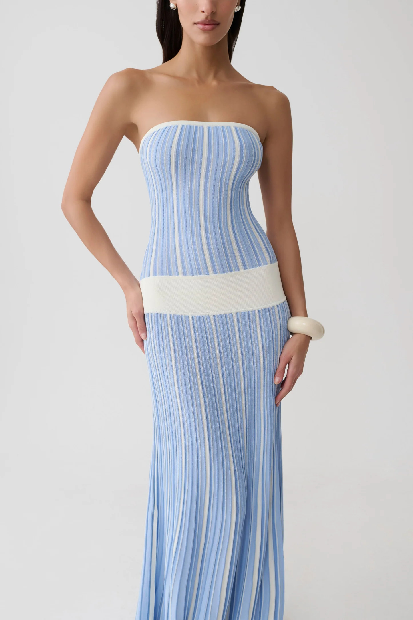 Joyce Stripe Maxi Knit Dress - Blue | MESHKI US