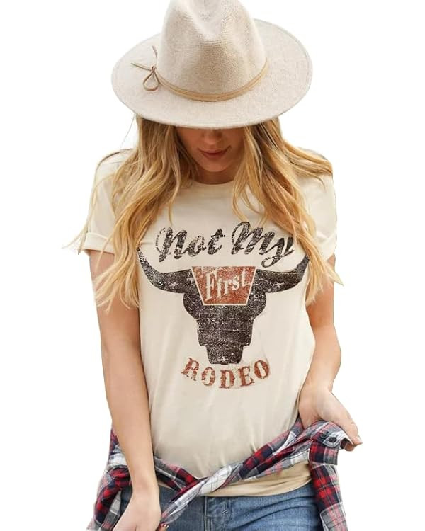 Let 'er Rip Cowboy T-Shirt Tee Women Casual Country Music Short Sleeve Tees Tops | Amazon (US)