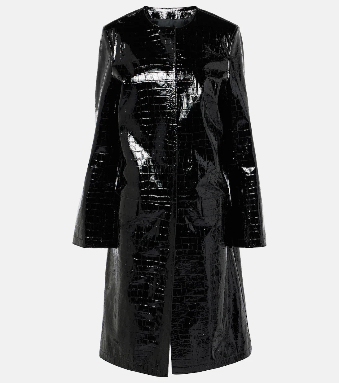 Croc-effect embossed leather coat | Mytheresa (INTL)