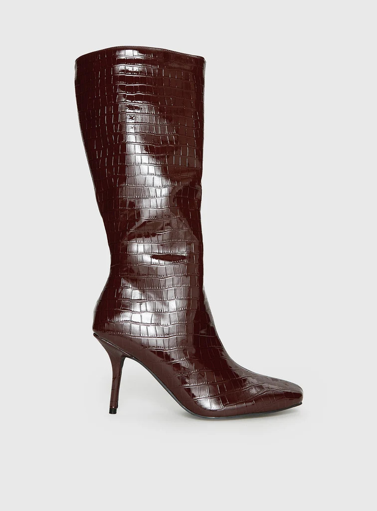 Alexx Knee High Boots Burgundy | Princess Polly US