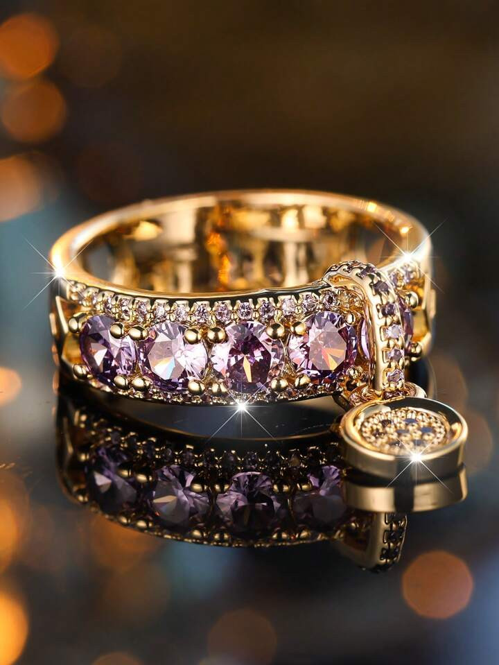 1pc Vintage Royal Blue Sapphire Ring, Luxury Women Wedding Engagement Jewelry Gift With Round Pen... | SHEIN