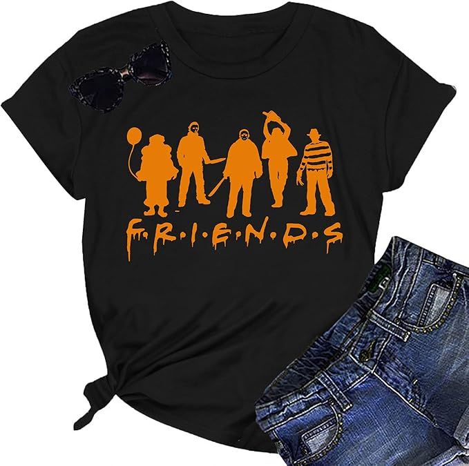 Womens Halloween T Shirt Funny Friends of Horror Graphic Shirt Fall Tee Shirt Classic Halloween M... | Amazon (US)