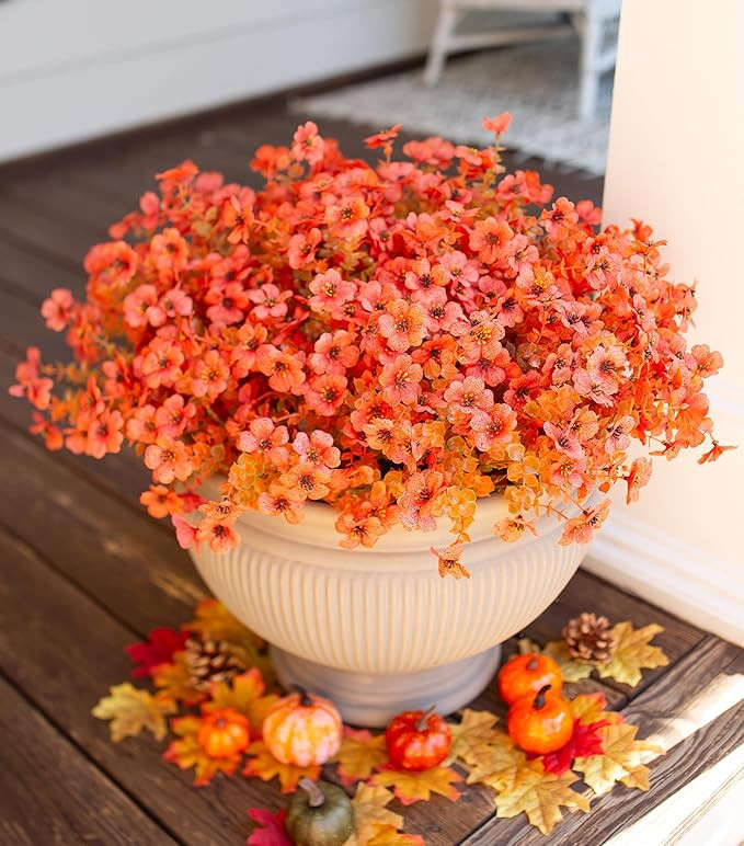 Artificial Fall Flowers Faux Mums for Outdoor Indoor Garden Home Decoration, Faux Flower Daisy wi... | Amazon (US)