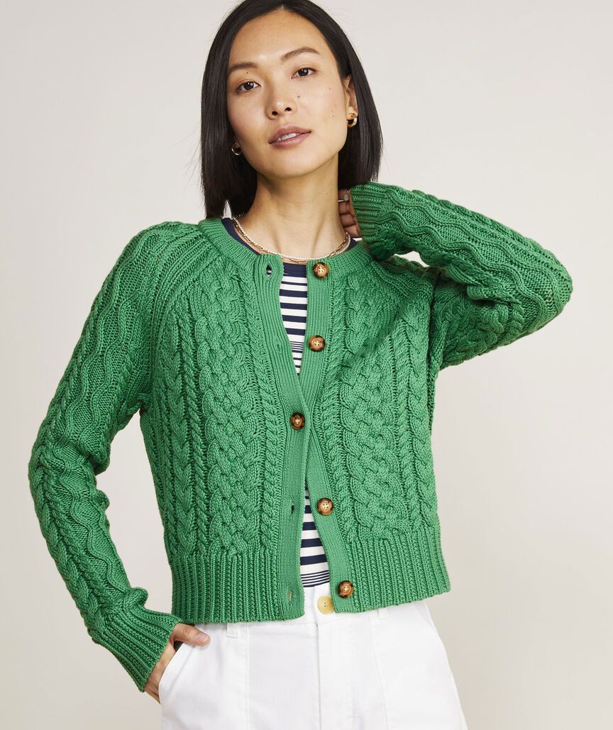 Cotton Cable Crewneck Cardigan | vineyard vines