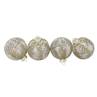 Northlight 4ct Clear and Gold Leaf Design Christmas Ball Ornaments 3.25" (80mm) | Target