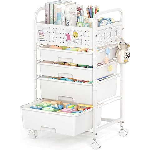 SYKIARIOL Rolling Utility Storage Cart with 4 Drawers - 4 Tiers Rolling Cart Craft Cart, Storage ... | Amazon (US)