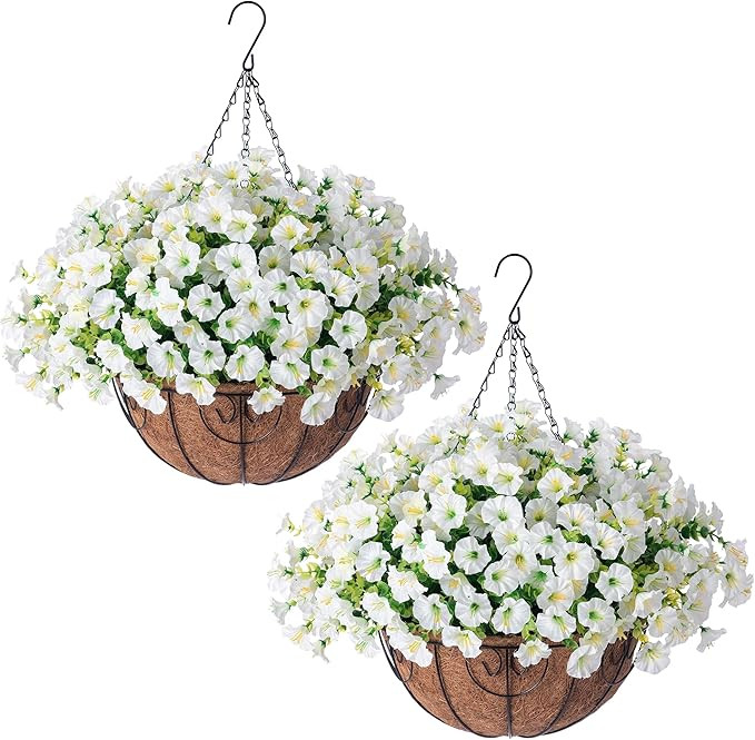 2 Set Artificial Hanging Flowers Baskets for Outdoors Faux Spring Plants, 24 Pcs UV Resistant Fau... | Amazon (US)