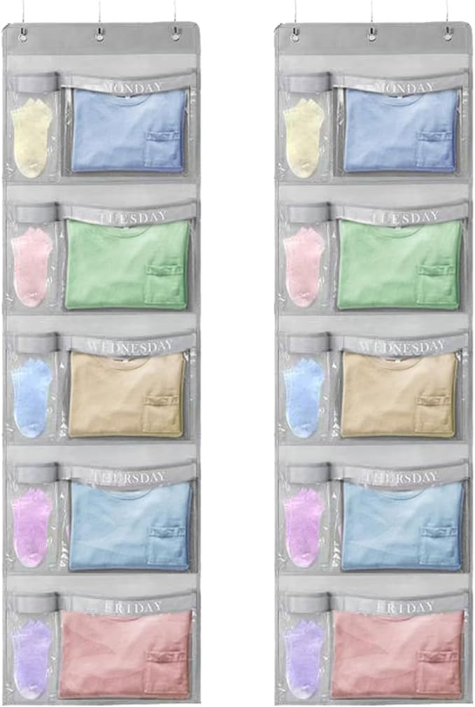 2 Pack Weekly Kids Clothes Organizer – Day of the Week Hanging Closet Storage for School Outfit... | Amazon (US)