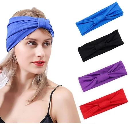 Yoga Headbands Blue Running Criss Cross Sweatband Bow Hair Band Elastic Sport Head Wrap Black Headba | Walmart (US)