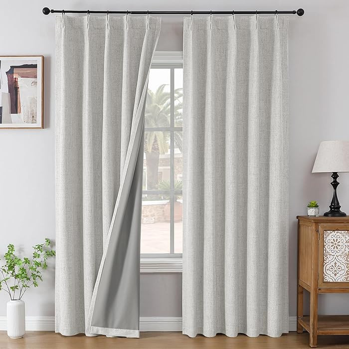 Joydeco Pinch Pleated Curtains - 100% Blackout for Bedroom, White Linen Curtains 40" W x 96" L, T... | Amazon (US)
