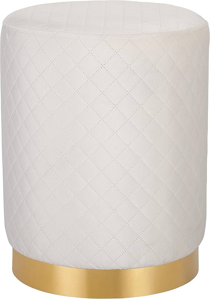 BIRDROCK HOME Round Cream Velvet Ottoman Foot Stool with Lattice Design – Soft Compact Padded S... | Amazon (US)