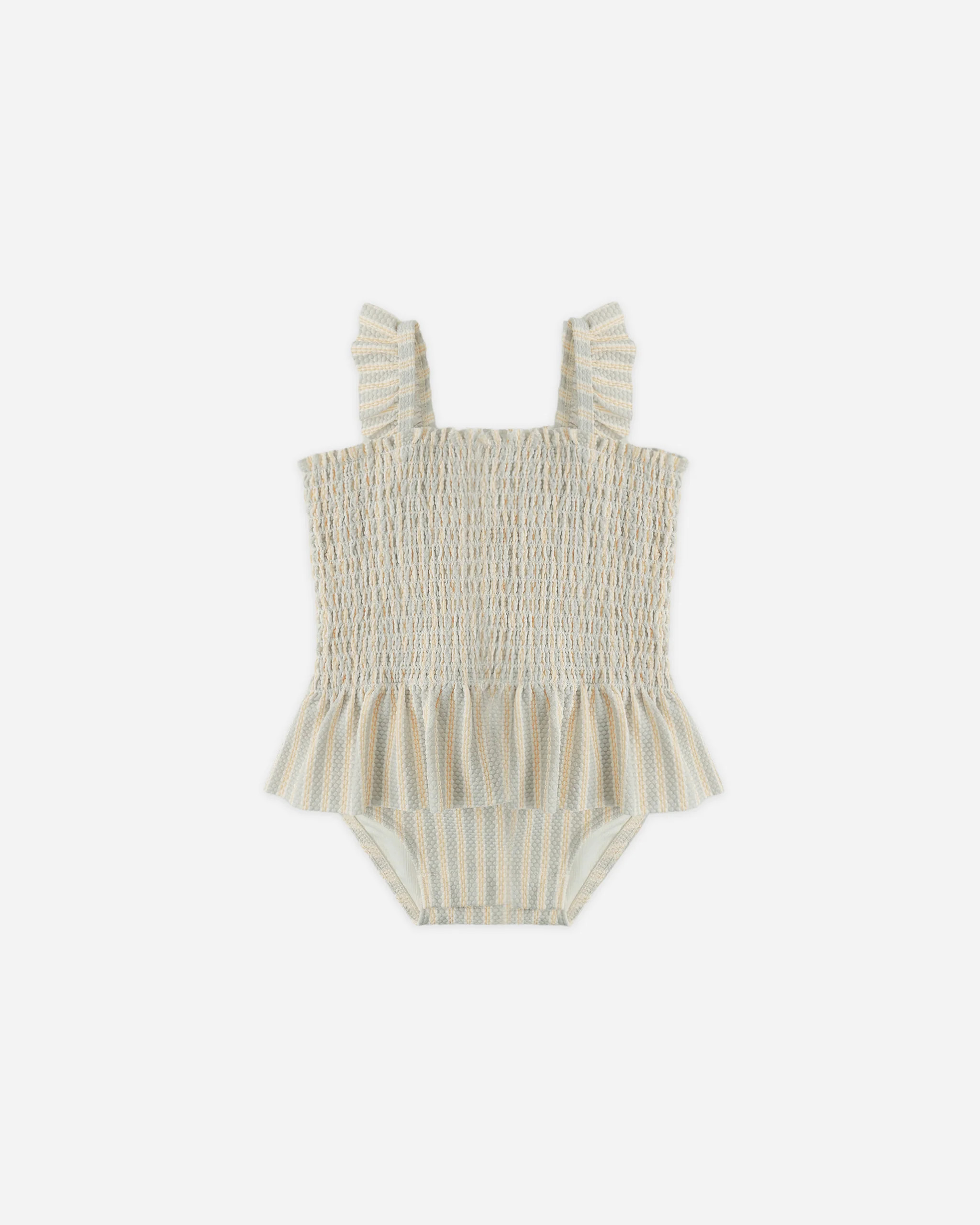 Smocked One-Piece Swimsuit Blue + Butterscotch Stripe | Rylee + Cru
