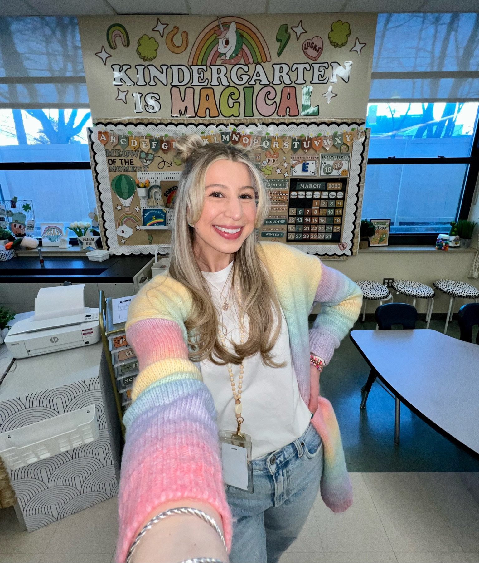 Rainbow spring vibes 🌈☁️☀️ obsessed with this pastel rainbow cardigan for spring! I’m wearing a size small in the cardigan and the target wide-sleeve Tshirt