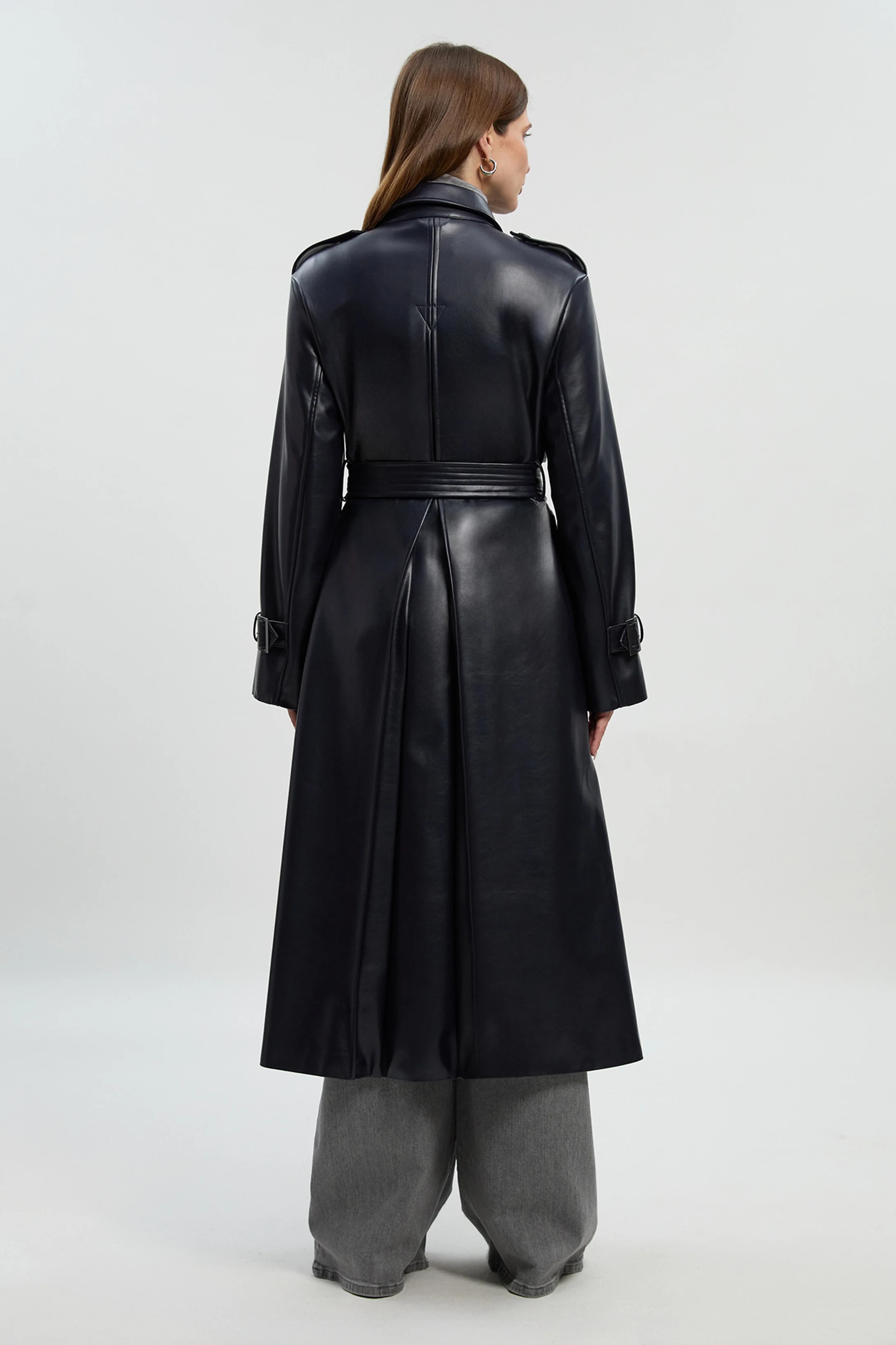 Faux Leather Belted Trench  Coat | Karen Millen US