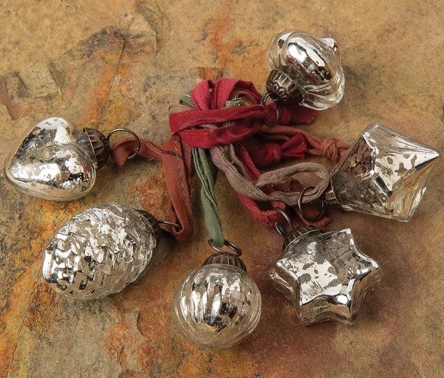 Luna Bazaar Mercury Glass Mini Ornaments (Assorted Designs, 1 to 1.5-inch, Silver, Set of 6) - Gr... | Amazon (US)