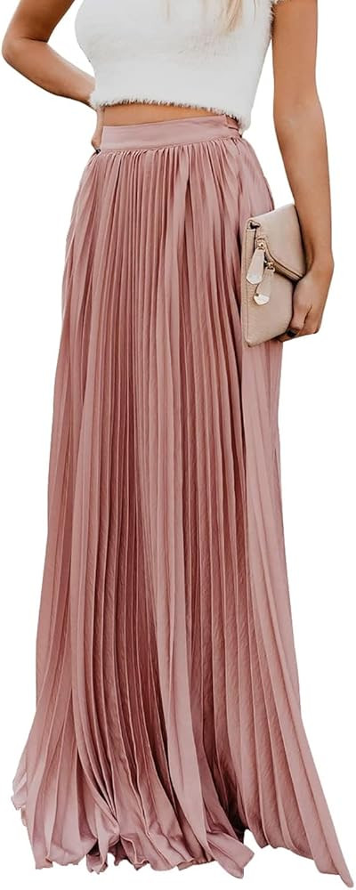 ebossy Women's High Waist Flowy Pleated Chiffon Maxi Skirt | Amazon (US)