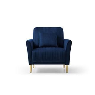 Blue Velvet Sofa Chair Channel Tufted Arm Chair with 1 Throw Pillow | The Home Depot