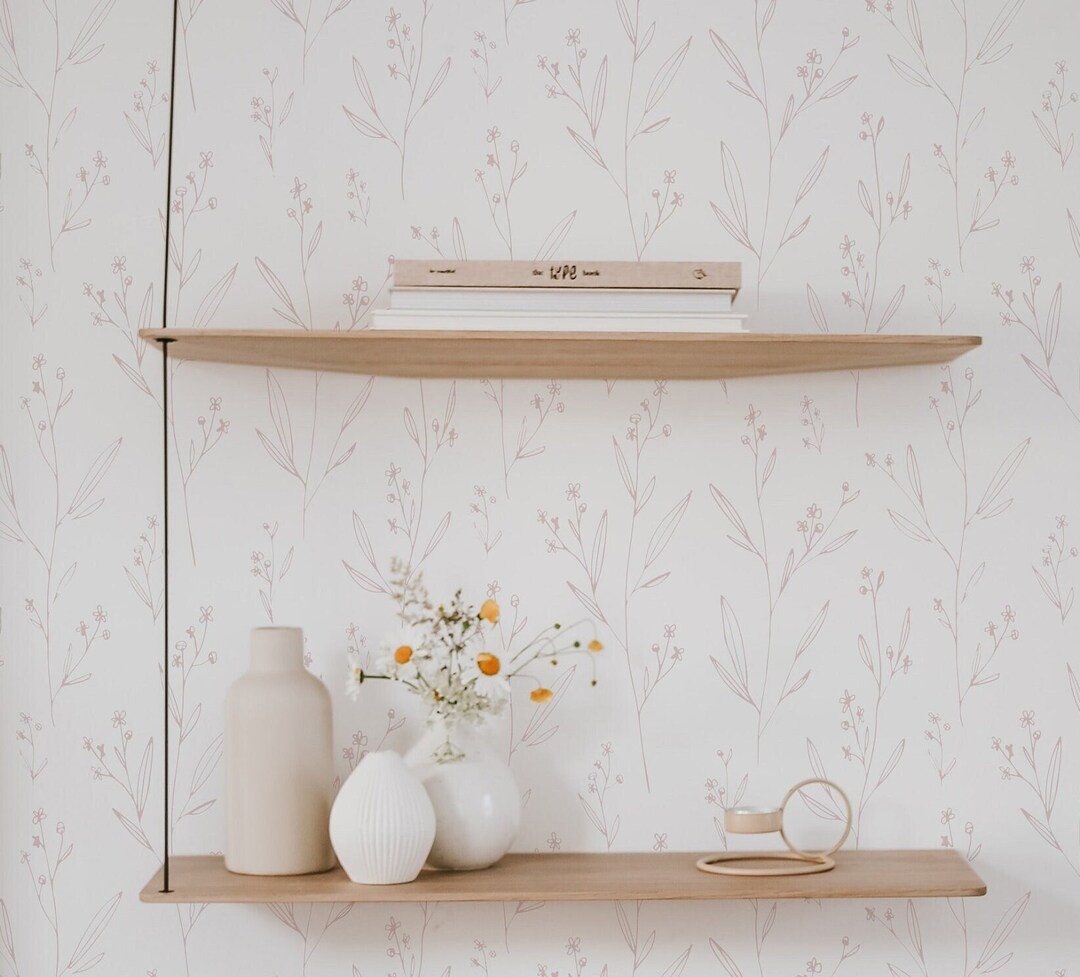 Dainty Floral Wallpaper. 2024 Color: Nude. Modern and Minimal. Peel and Stick. Removable. Accent ... | Etsy (US)