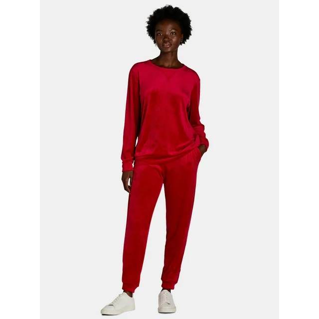 Time and Tru Women's Velour Sweatshirt and Jogger Pants Set, 2-Piece, Sizes XS-XXXL - Walmart.com | Walmart (US)