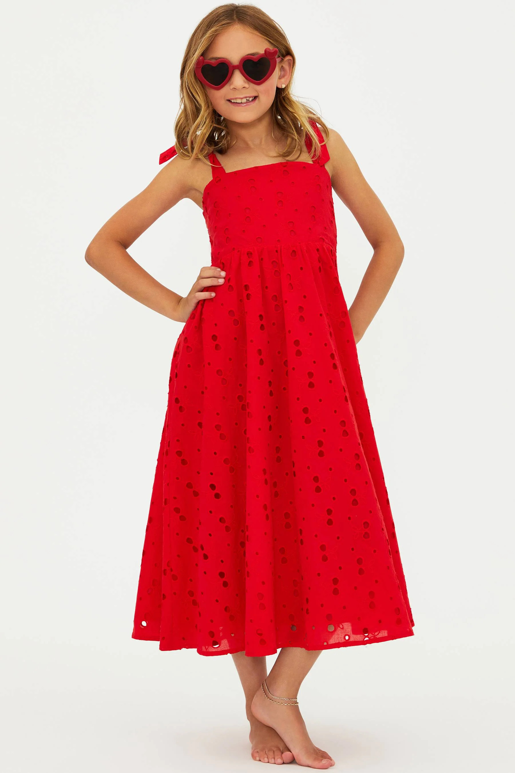Little Charlotte Dress Cherry Eyelet | Girls Red Cherry Maxi Dress | Beach Riot | Beach Riot