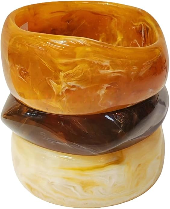Chunky Bracelet Set for Women | 3-Pack Acrylic Resin Bangles | Brown & Colorful Statement Jewelry... | Amazon (US)