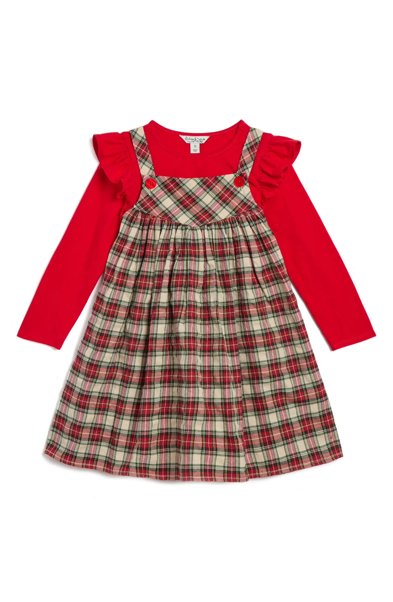 Kids' Plaid Dress & Long Sleeve T-Shirt Set | Nordstrom Rack