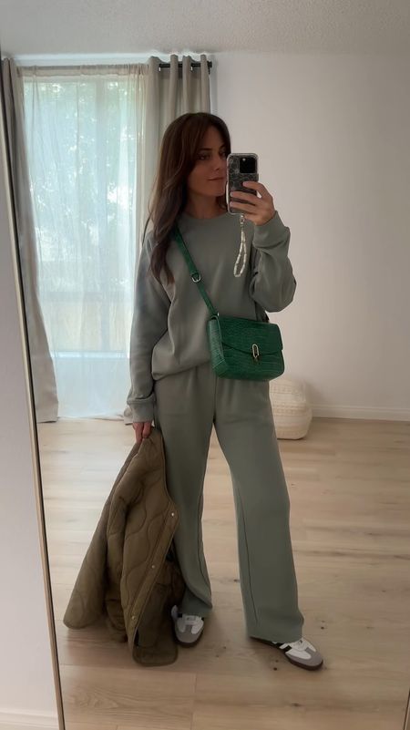 Comfy wfh outfit, pastels for spring, matching set, sweater, sweatpants, sneakers, airport look. 

#LTKworkwear #LTKtravel #LTKSeasonal