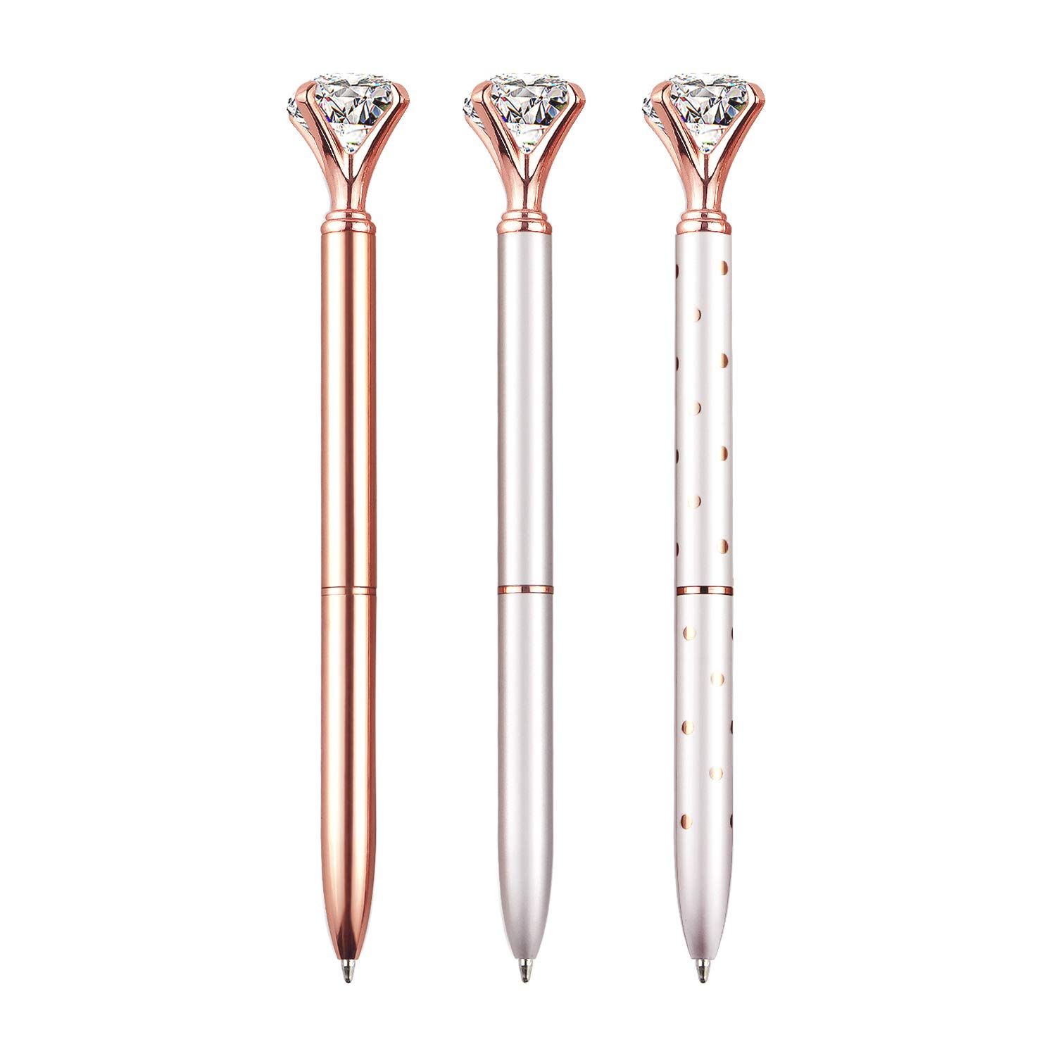 3 PCS Bling Big Crystal Diamond Ballpoint Pen Metal Ballpoint Pens for Office Supplies Gift, Rose Go | Amazon (US)