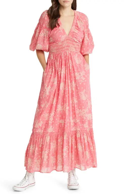 Free People Golden Hour Smocked Bodice Cotton Maxi Dress in Electropop Pink at Nordstrom, Size Small | Nordstrom