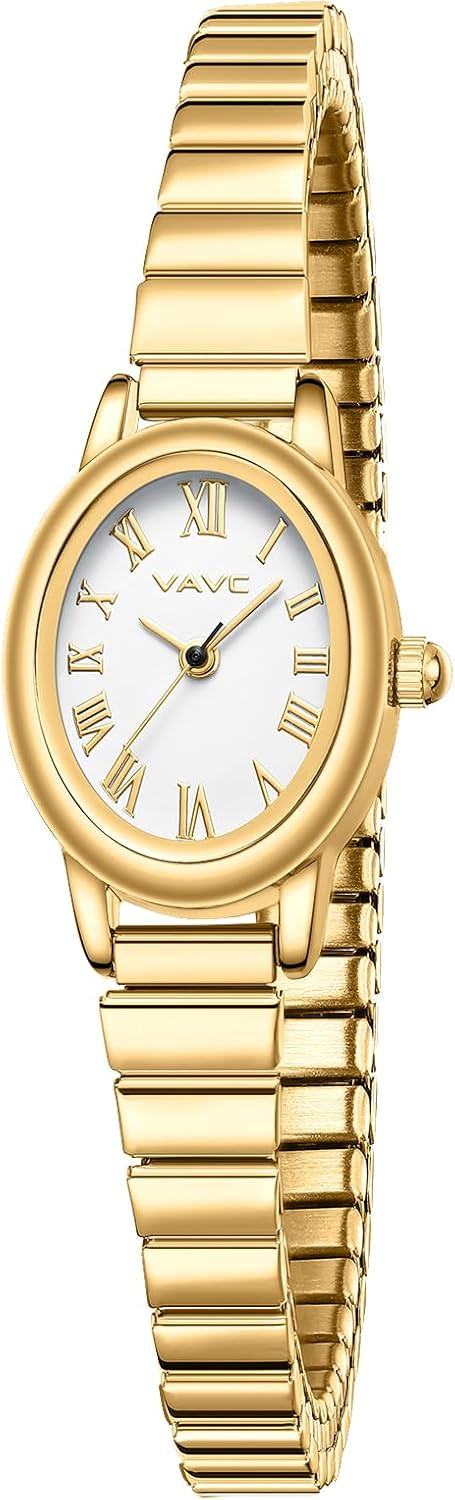 Small Gold Watches for Women,Analog Womens Watch with Stainless Steel Expansion Band,Oval Case Roman Dial,Water Resistant | Amazon (US)