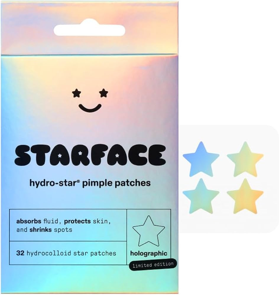 Starface Holographic Hydro-Stars, Hydrocolloid Pimple Patches, Absorb Fluid and Reduce Redness, C... | Amazon (US)