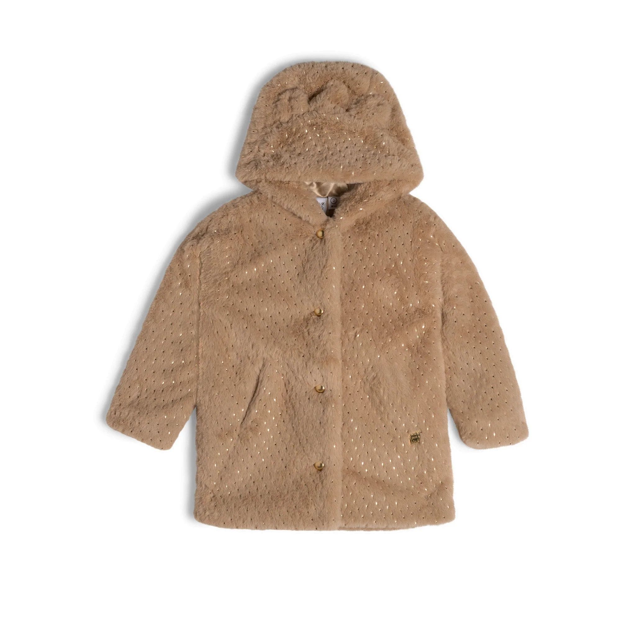 Hooded Fake Fur Coat Beige | Deux par Deux Childrens Designer Clothing