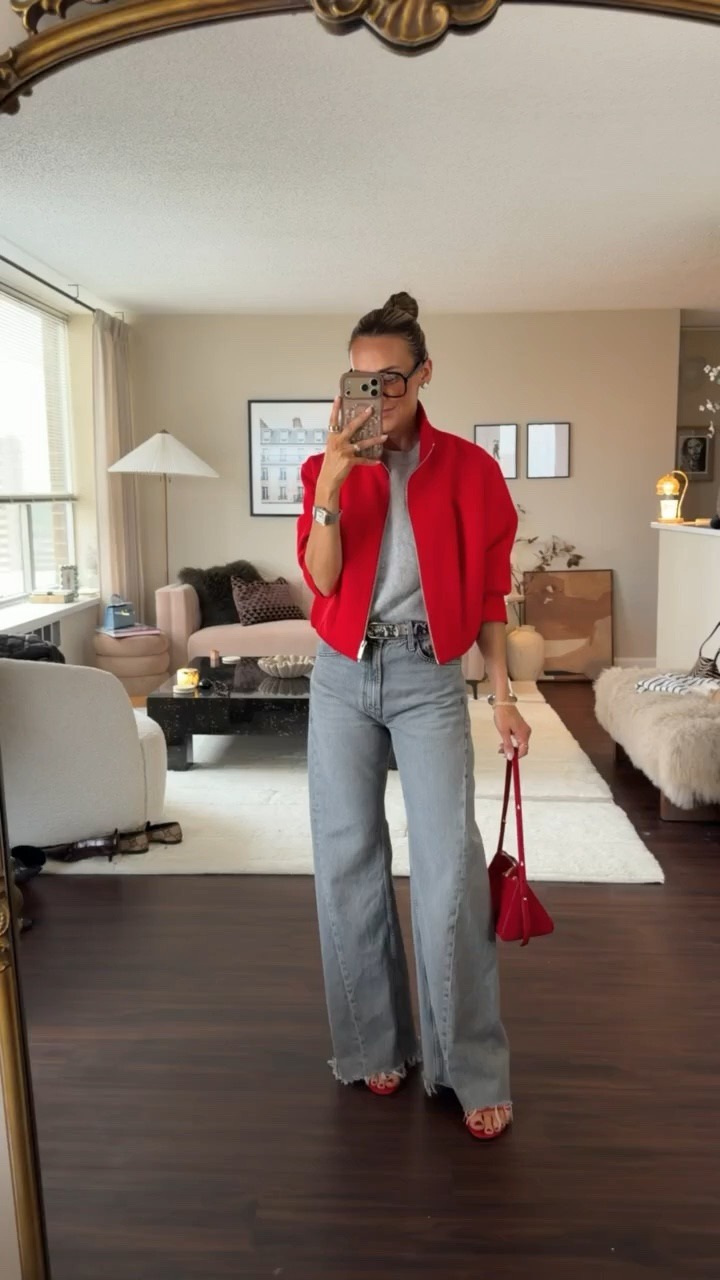 Ootd for nail appointment and work at the office! Loving the tonal grey with pops of red for this transitional outfit

#LTKootd #LTKSeasonal #LTKOver40