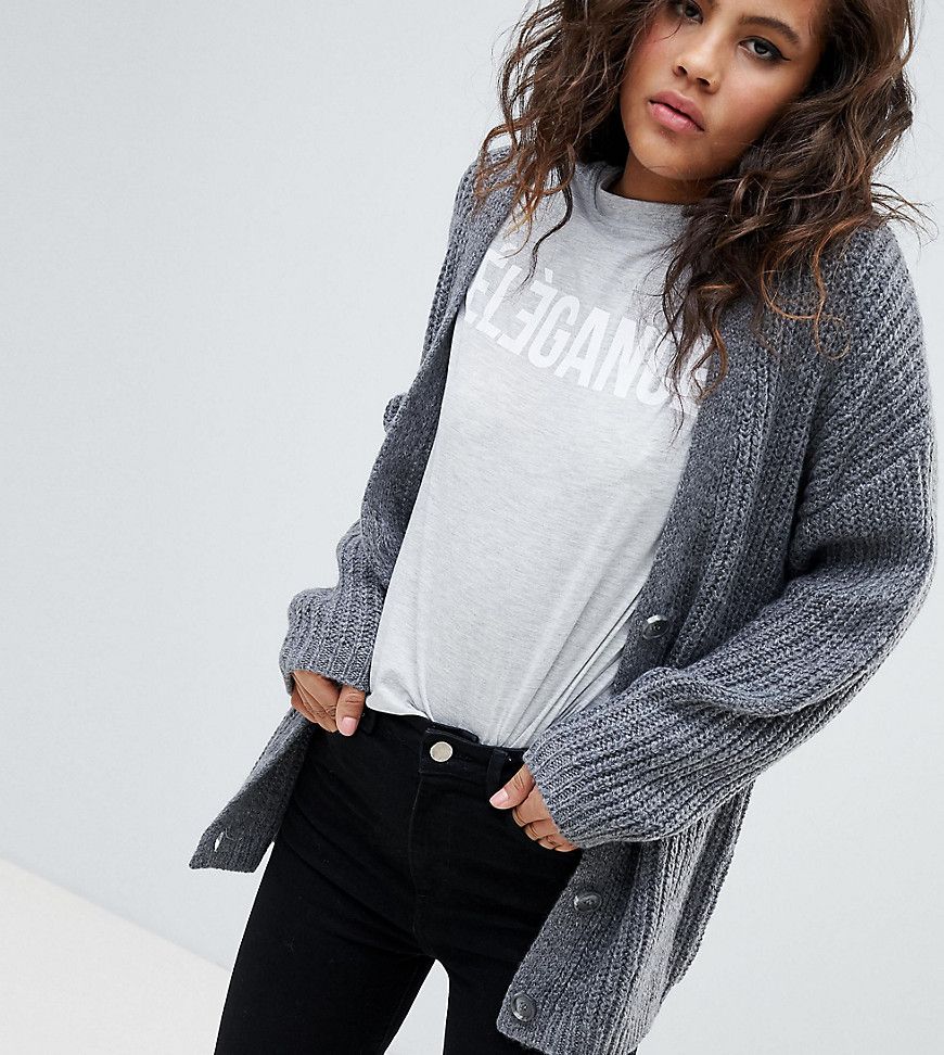 ASOS DESIGN Tall oversize cardigan in chunky rib with buttons - Gray | ASOS US