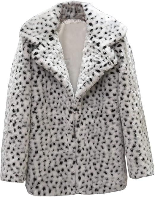 Sunmoot 2018 New Women Casual Warm Winter Long Lapel Leopard Print Faux Fur Coat | Amazon (US)
