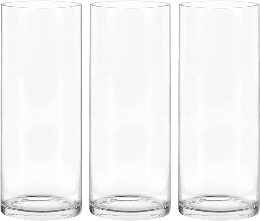 10 Inch Tall Cylinder Vases,Set of 3 Glass Vase for Centerpieces,Clear Flower Vase Decorative Flo... | Amazon (US)