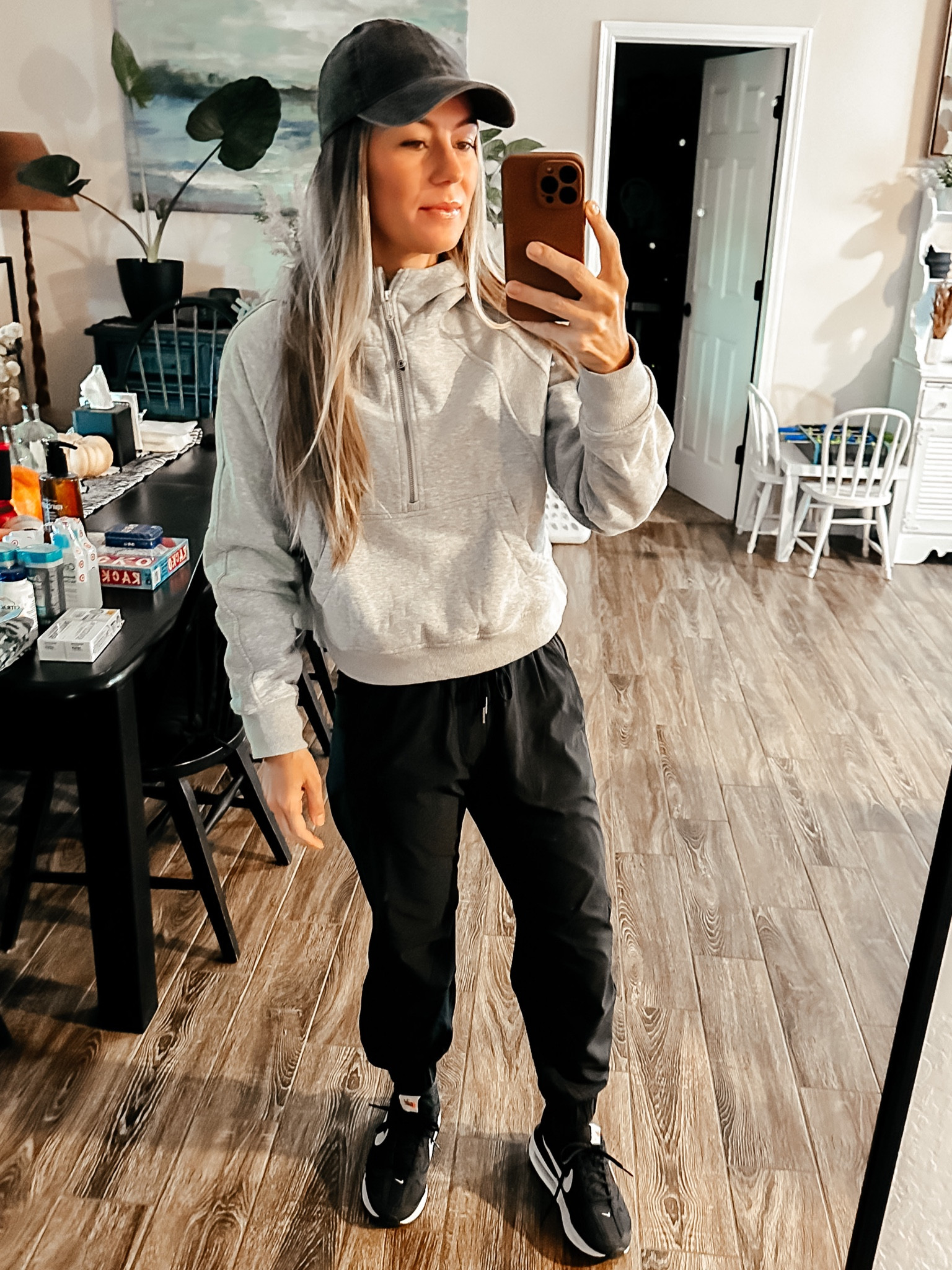 Medium 1/2 zip sweatshirt (sized up)

XXS Short joggers (sized down)

Nikes tts

#LTKfit #LTKunder50 #LTKunder100