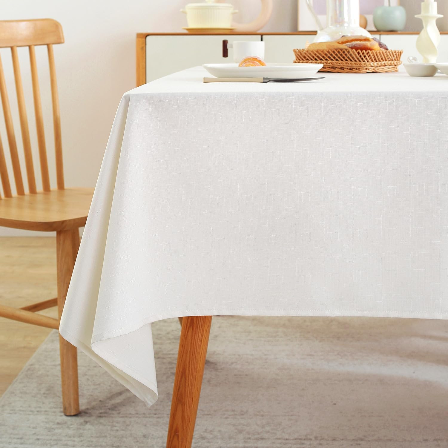 Laolitou Table Cloth Rectangle Linen Waterproof Textured White Tablecloth, Washable Wrinkle Free ... | Amazon (US)