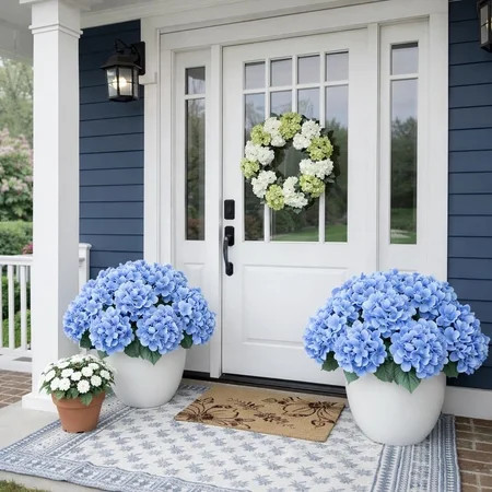 Front Porch Hydrangeas, 17.7in 5 Heads Hydrangea Artificial Flowers Outdoor Uv-Resistant Waterproof Windproof Never Faded, Realistic Silk Faux Floral for Spring Wedding Yard Garden | Walmart (US)