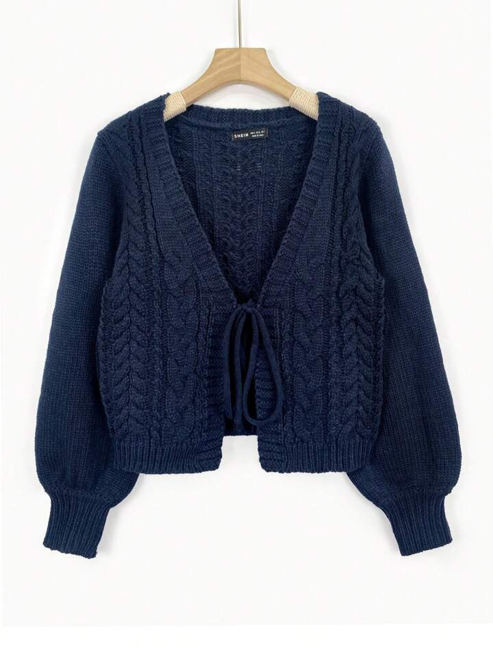 SHEIN MOD Tie Front Lantern Sleeve Cardigan | SHEIN