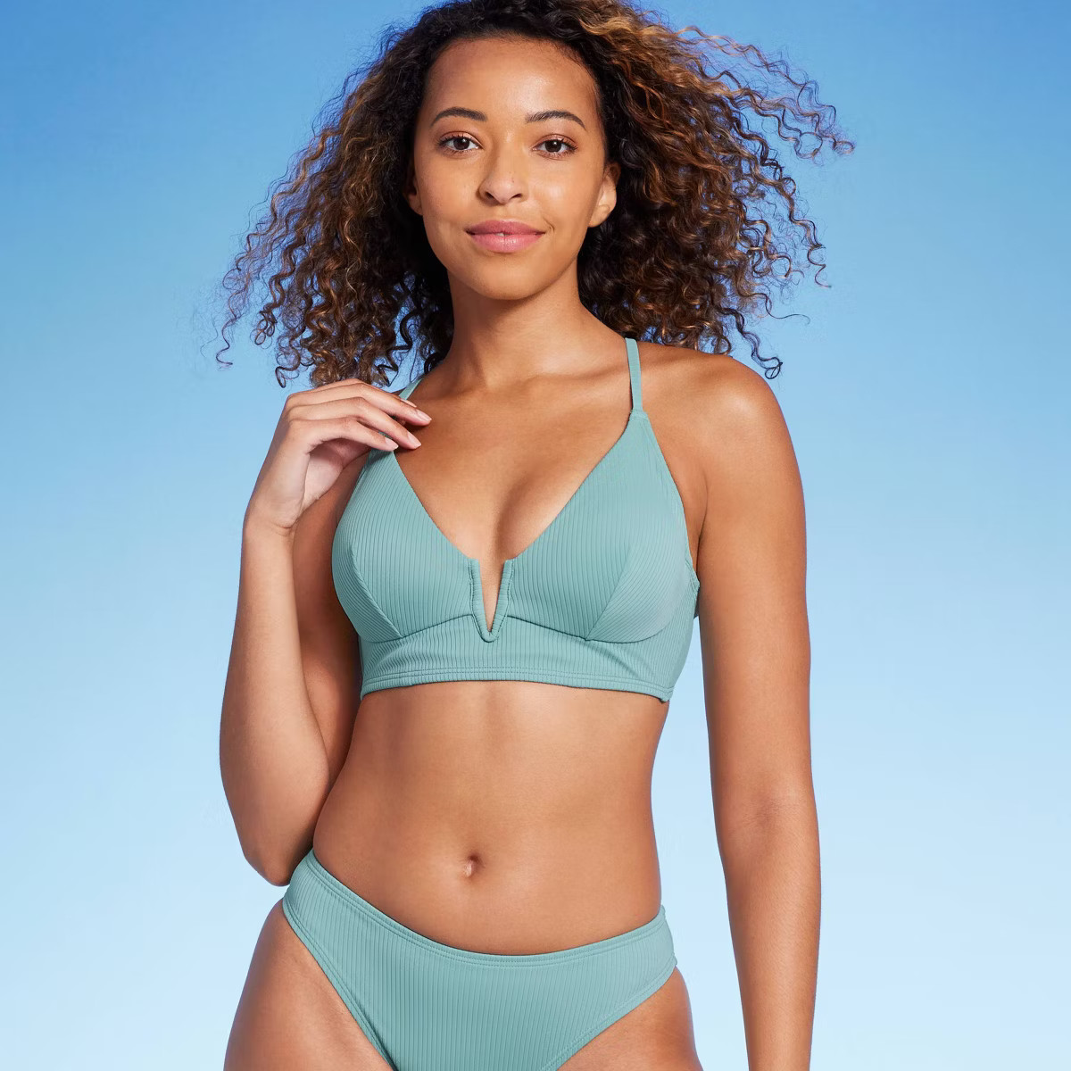 Women's Ribbed Longline V-Wire Bikini Top - Shade & Shore™ | Target