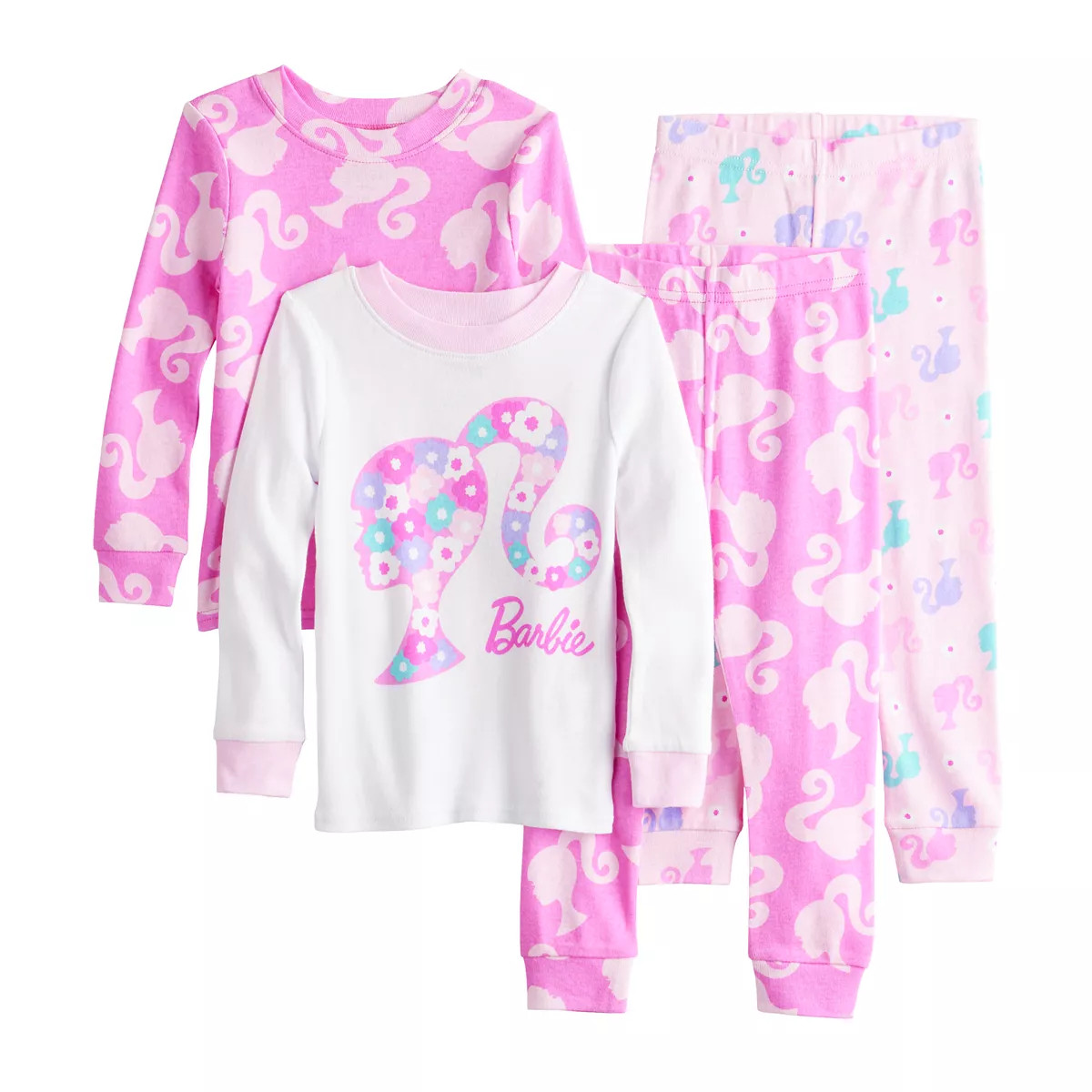 Toddler Girl Barbie Ponytail Silhouette 4-Piece Tops & Bottoms Pajama Set | Kohl's