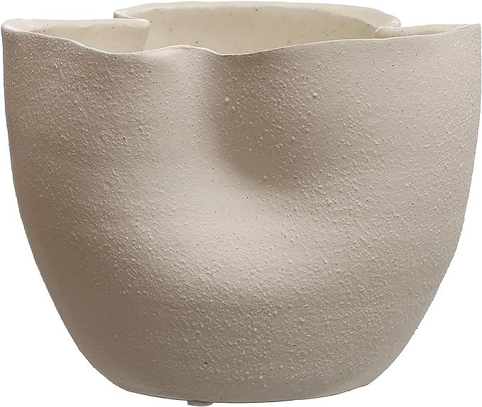 Bloomingville 7.25 Inches Stoneware Ruffled Sand Finish and Reactive Glaze, Holds 4 Inches Pot, W... | Amazon (US)