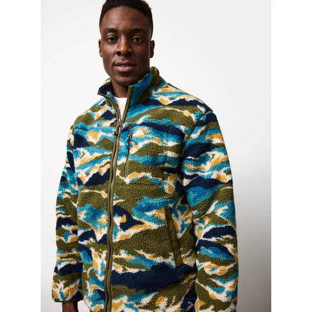 Green Mountain Print Borg Fleece XL | Tu Clothing